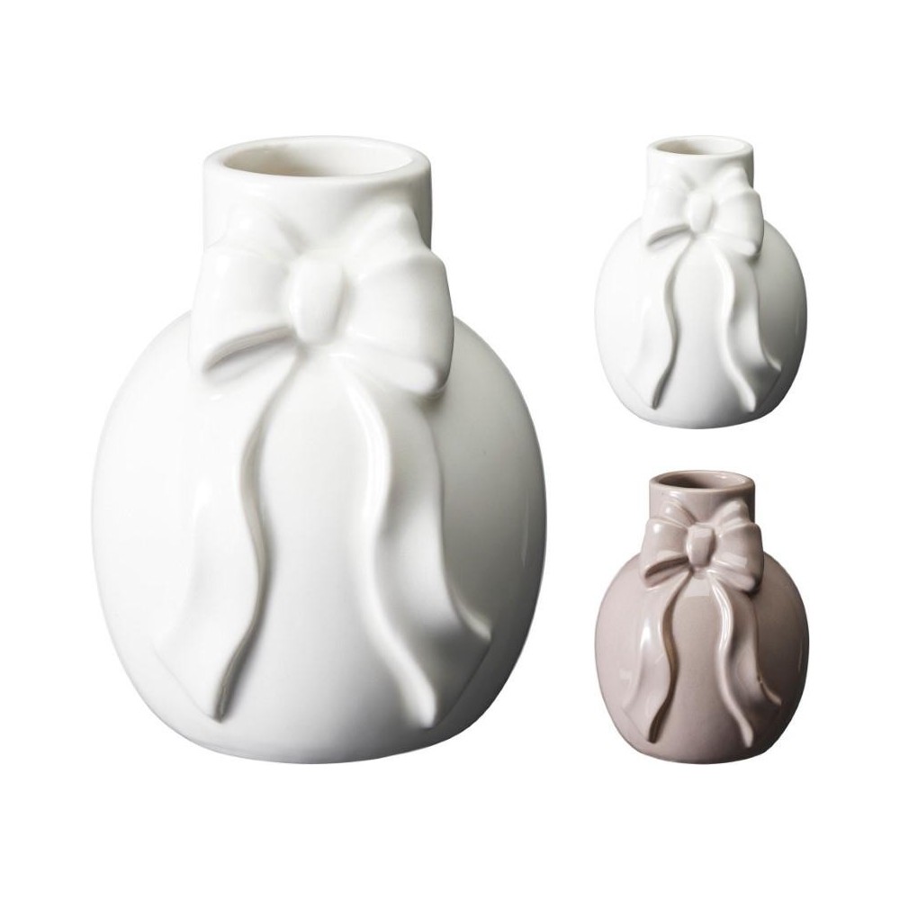 VASO CERAMICA FIOCCO IN RILIEVO H.12 2 COLORI
